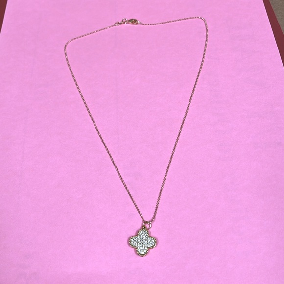 Pave CZ Clover Necklace 18K Gold Filled W/ 18” sparkle beaded chain - Picture 2 of 5